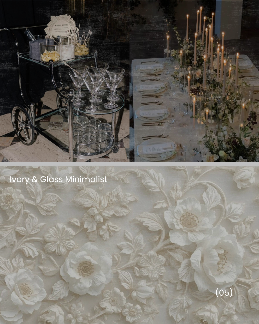 Ivory & Glass Minimalist — white florals, glassware, candlelit elegance for refined Ottawa events